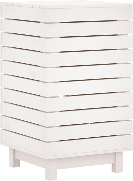 Wasmmand – Wasbak – Wascontainer – Mand Voor Wasgoed – Waskorf – Massief Dennenhout – Ruim Formaat 44x44x76 cm – Afdekbare Deksel & Wandmontage