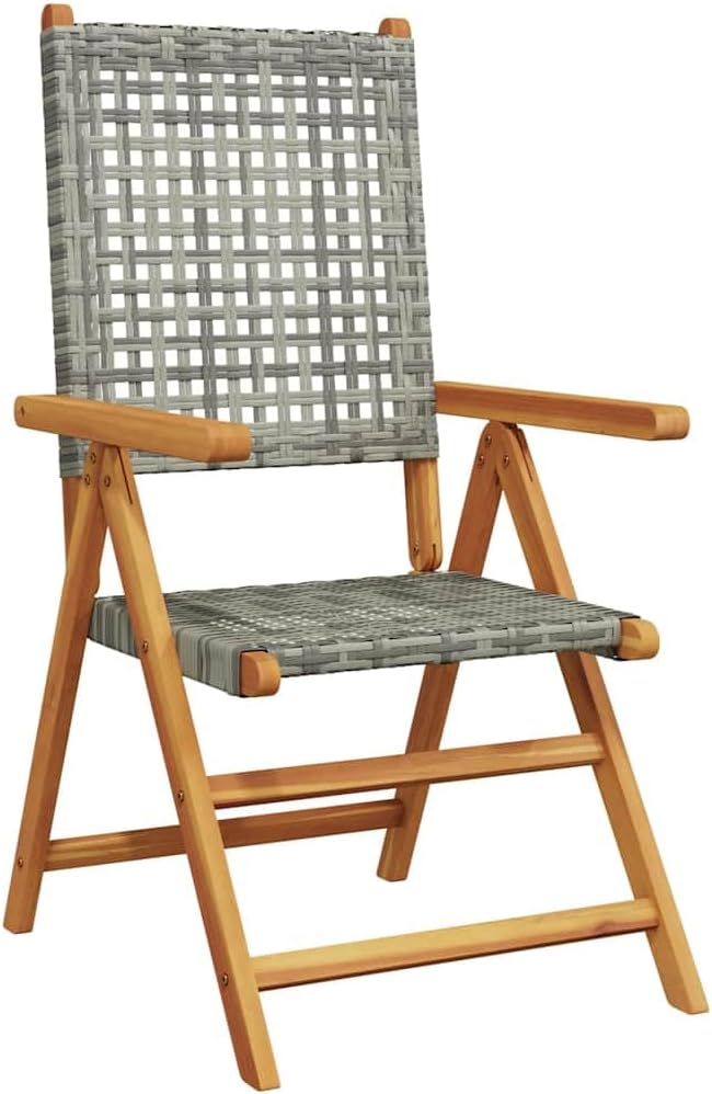 vidaXL Garden chairs 6 pcs adjustable poly rattan and solid wood grey, folding garden chair, patio chair, lounge chair, garden chair, lounge chair garden - QUORE