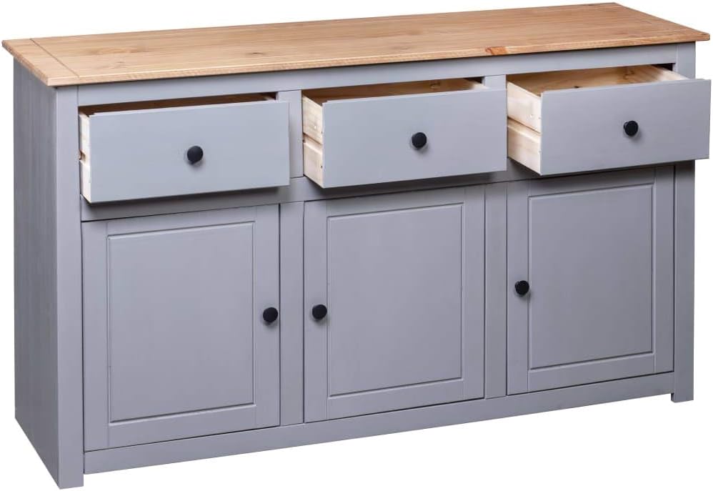 Festnight Dresser Chest of drawers Side cabinet Multifunctional cabinet Dresser Cabinet 135 x 40 x 80 cm Solid Wood Panama-Pine Gray - QUORE