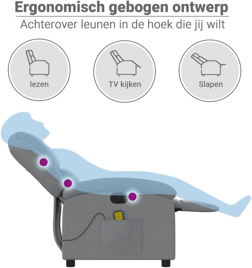 vidaXL Massage chair adjustable fabric light grey