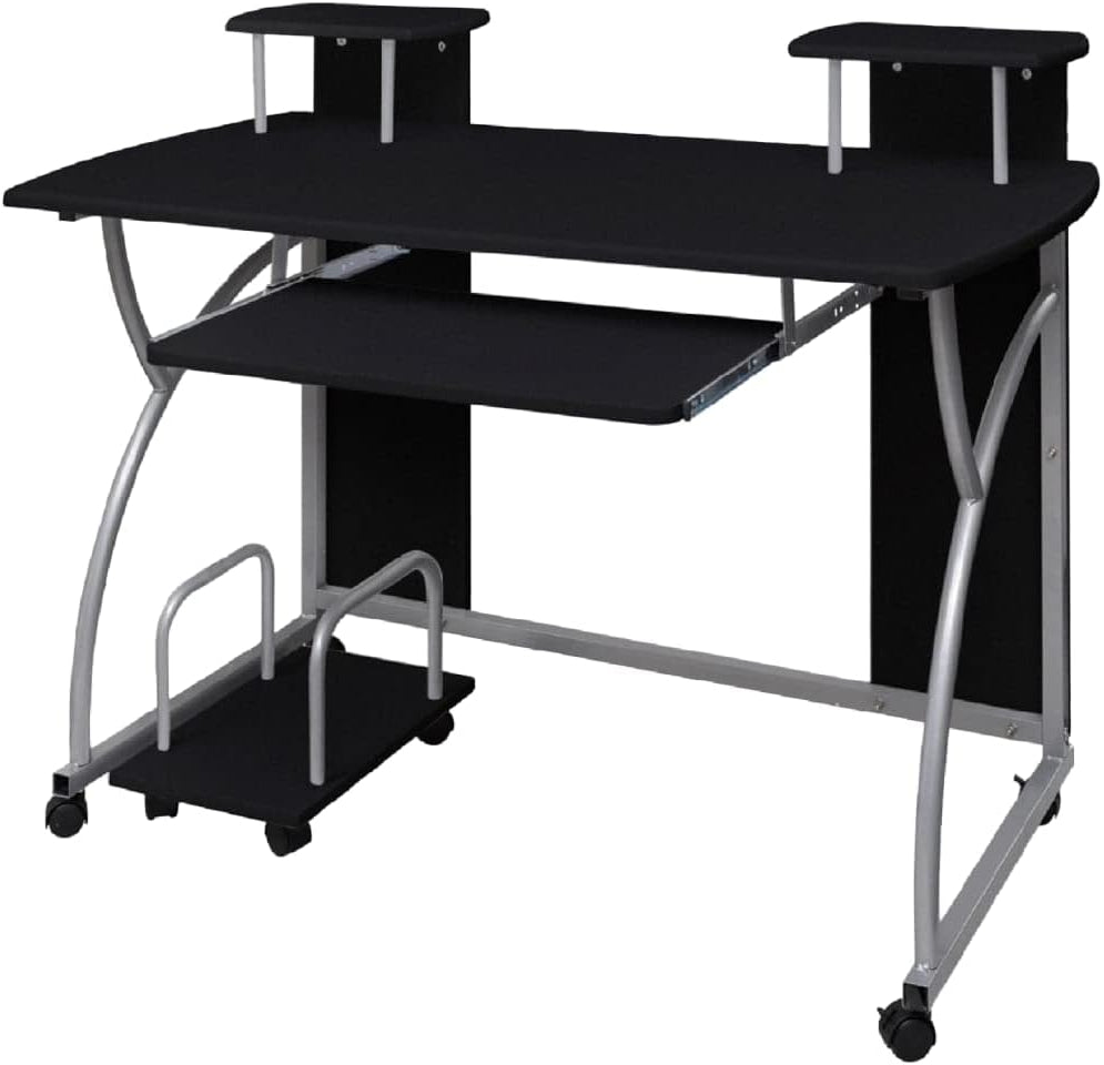 Computertafel – Computerbureau – Bureautafel – Werktafel – Gamestoel – Zwart – Verstelbare Toetsenbordlade – Duurzaam Hout met Stalen Frame