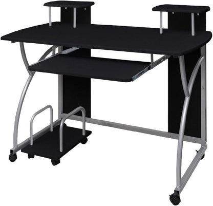 Computertafel – Computerbureau – Bureautafel – Werktafel – Gamestoel – Zwart – Verstelbare Toetsenbordlade – Duurzaam Hout met Stalen Frame