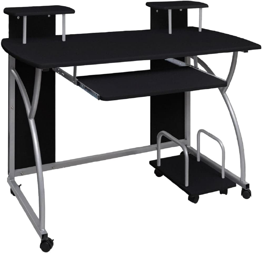 Computertafel – Computerbureau – Bureautafel – Werktafel – Gamestoel – Zwart – Verstelbare Toetsenbordlade – Duurzaam Hout met Stalen Frame