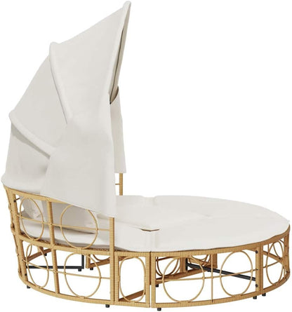 Zonnebed – Ligbed Buiten – Outdoor Ligstoel – Relaxstoel Tuin – Loungestoel Balkon – Polyrotan – Met Luifel – Comfortabele Kussens – Weerbestendig