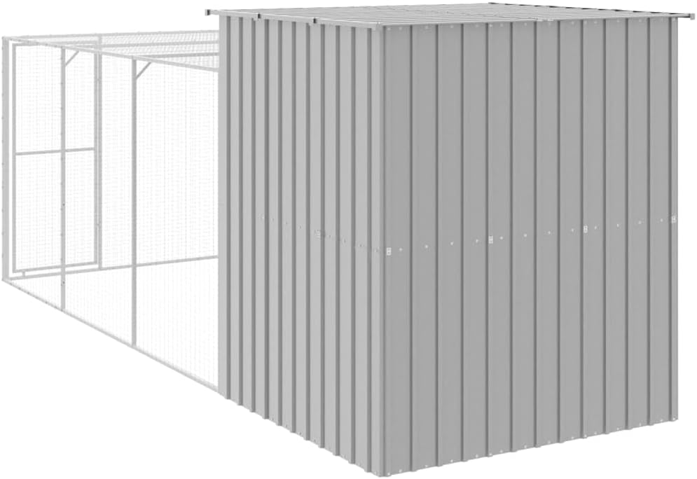 vidaXL Chicken coop with run 165x455x181cm steel light grey - QUORE