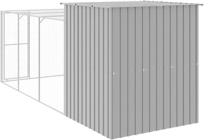 vidaXL Chicken coop with run 165x455x181cm steel light grey - QUORE