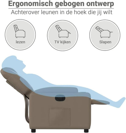 Fauteuil Verstelbaar – Relaxfauteuil – Relaxstoel – Armstoel – Leunstoel – Kunstleer Cappuccino – Handmatig Verstelbaar Tot 135° – Inclusief Bekerhouders En Zijvak