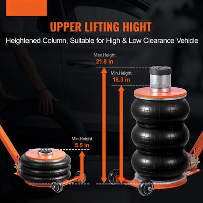 Pneumatische Heftong – Luchtjack – Autolift – Air Jack – Luchtkrik – Oranje Variant – Hefvermogen 5 Ton – Verstelbare Hefhoogte 14-55,4 cm