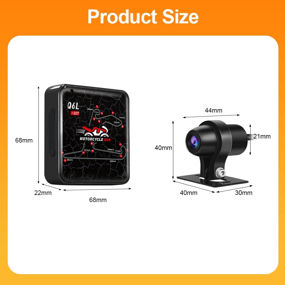 VSYSTO Dashcam voor motorfiets, 140 graden groothoeklens, waterdicht voor en achter, 1080p camera met wifi, GPS, nachtzicht, G-sensor, loop-opname (grijs)