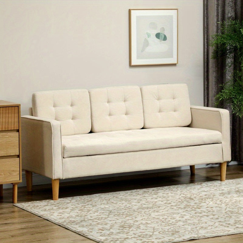 Bankstel – 3-zitsbank – Sofa – Slaapbank – Zetel – Stofbekleding – Met Opbergruimte – 166,5x62x82 cm – Crème wit