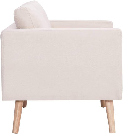 2 Seater Sofa with Seat Cushion, Upholstered Sofa for Living Room, Office, Bed, Lounge, Sofa Bed, Wooden Frame and Fabric, 116 x 70 x 73 cm, Cream White - QUORE