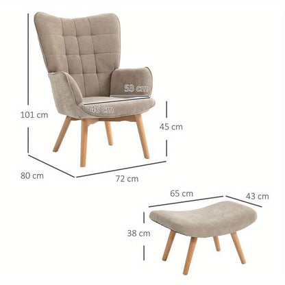 Modern Accent Chair with Ottoman - Ergonomic High-Density Foam Cushion & Hardwood Legs, Multifunctional Lounge Chair with Removable Ottoman, Easy Assembly, Beige/Neutral Tones for Living Room, Bedroom, Hallway - Durable Plast