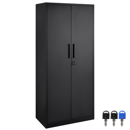 Opbergkast – Metalen Kast – Stellingkast – Opbergrek – Veiligheidskast – Zwart Metaal – Vergrendelbaar Met 4 Verstelbare Planken – 180 cm Hoog