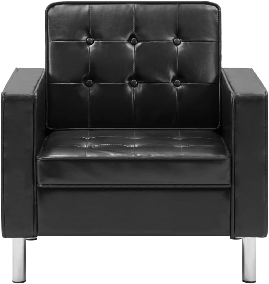 Black Faux Leather Armchair Furniture Living Room Armchair Recliner Chair Bedroom Chair - QUORE