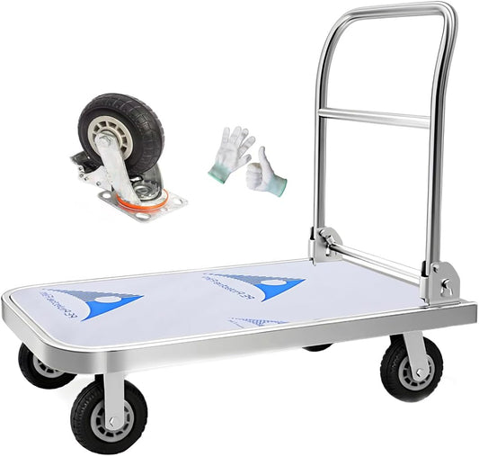 Platformwagen Zware Belasting – Transportwagen – Plateauwagen – Magazijnwagen – Handwagen – 500 Kg Draagvermogen – 90 X 60 Cm Laadvlak