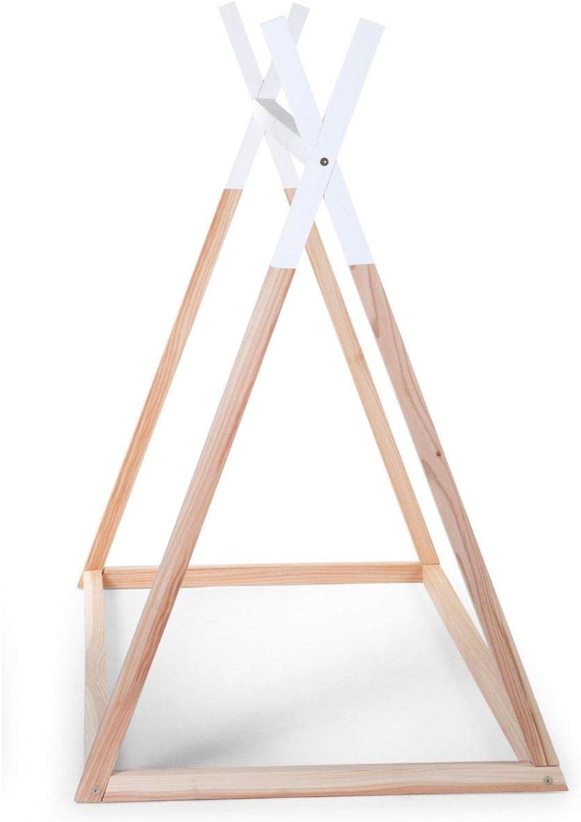 Childhome Teepee Children's Bed Made of Beech, Robust Structure Made of Wood, Easy Assembly, Single Bed, 70 x 140 cm, White, Natural - QUORE