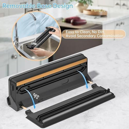Vacuümmachine, krachtige automatische vacuümmachine met cutter 85 KPA, afpompbaar, met 5 vacuümzakken, levensmiddelen blijven 6 keer langer vers, zeer geschikt voor thuiskeuken en camping