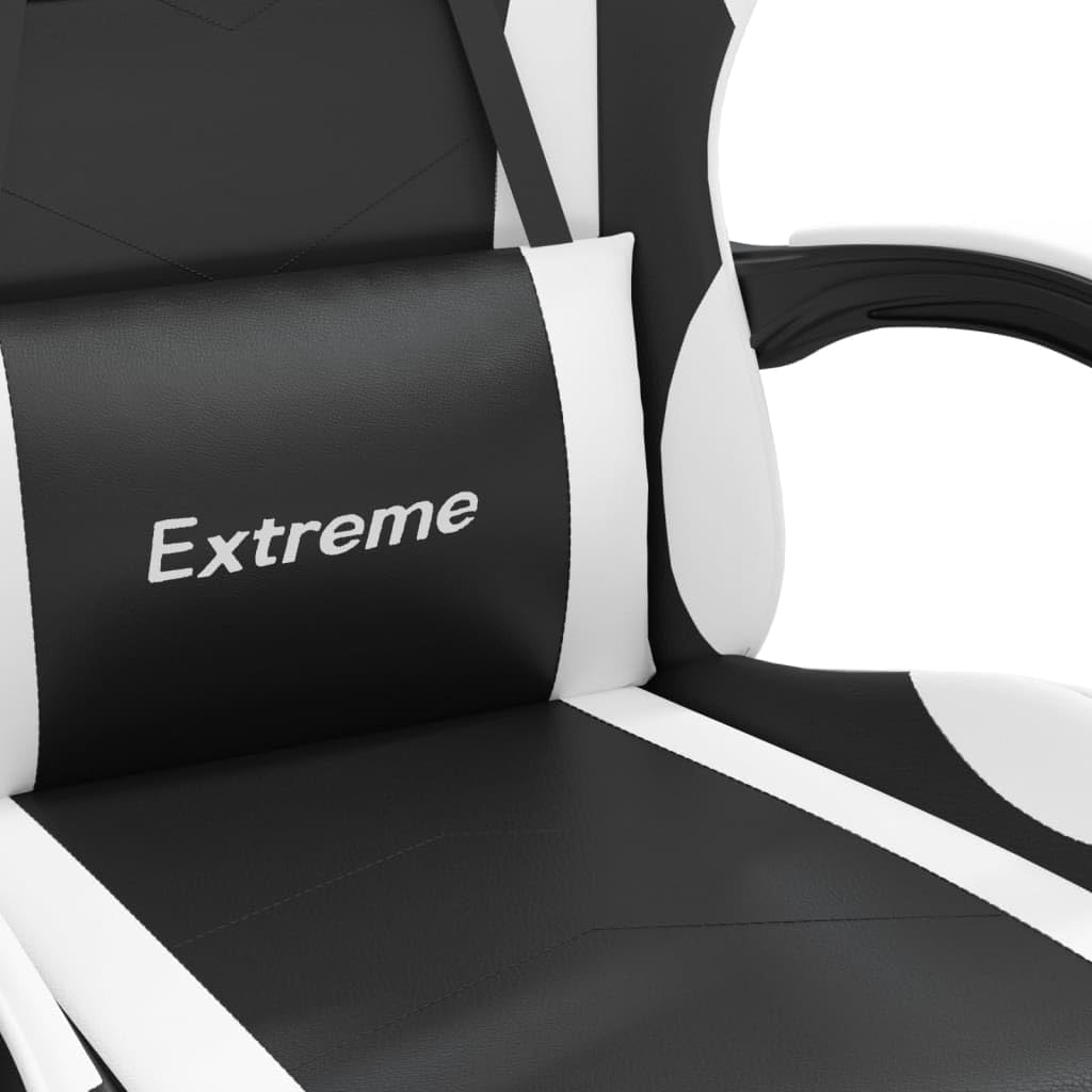 Gamingstoel – Gamestoel – Gaming Chair – Bureaustoel – Game Stoel – Draaibaar Met Voetensteun – Kunstleer Zwart/Wit – Verstelbare Rugleuning 135° – Comfortabel Schuimzitting