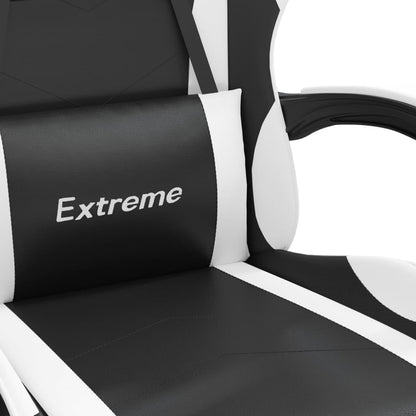 Gamingstoel – Gamestoel – Gaming Chair – Bureaustoel – Game Stoel – Draaibaar Met Voetensteun – Kunstleer Zwart/Wit – Verstelbare Rugleuning 135° – Comfortabel Schuimzitting