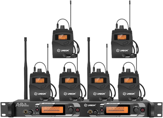 Draadloos In-Ear Monitorsysteem – In-Ear Monitor – In-Ear Bewakingssysteem – Draadloze Monitor – Podium Monitor – 2 Kanalen, 6 Bodypack-Ontvangers – Minder Dan 5 Ms Latentie – UHF PLL 550-580 MHz