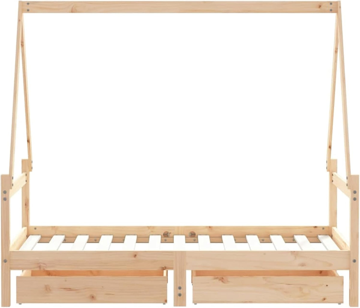 Gecheer 834474 Children's Bed with Drawers 80 x 160 cm Solid Wood Pine Design in House Shape Robust Slats for Children's Room - QUORE
