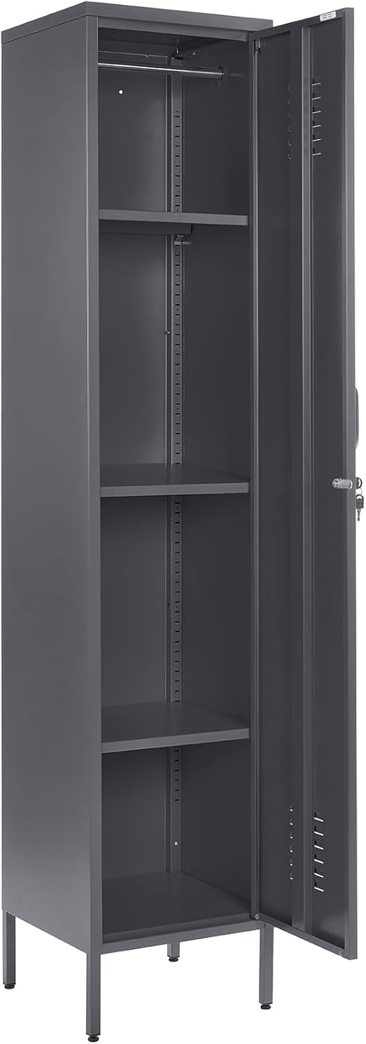 MMT Furniture Metal Locker Cabinet with Lockable Storage Cabinet Slim One Door (Grey, 180cm) - QUORE