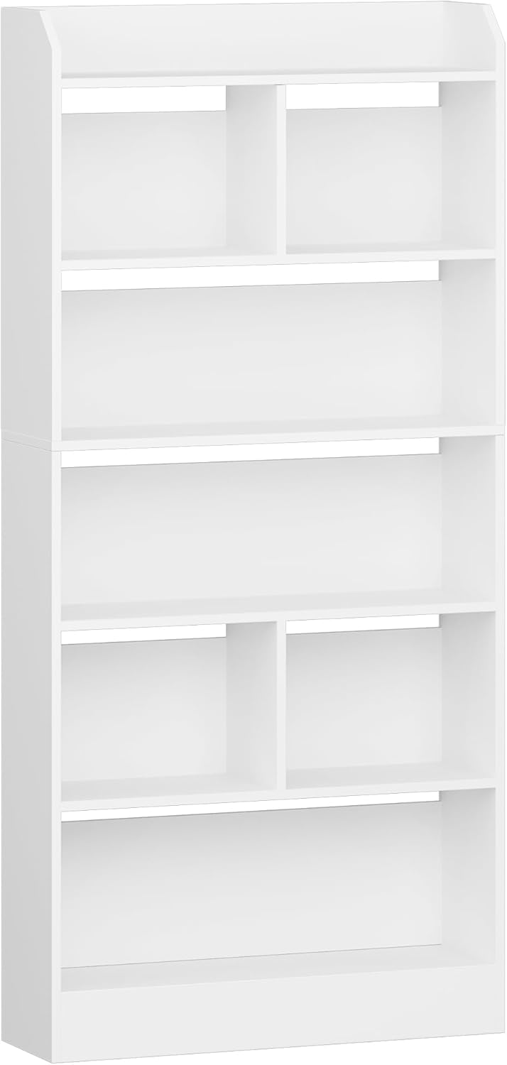 Hzuaneri 6 Tier Bookcase and Bookshelf, Freestanding Display Organizer with 8 Divided Sections, for Home Office, Living Room and Bedroom, 24 x 80 x 170cm, White, BC11803X
