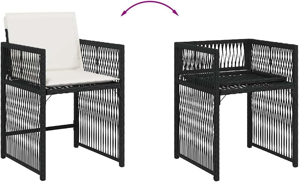 Garden chairs with cushions, 4 pieces, black synthetic rattan, durable and robust material, robust steel structure, folding backrest for easy storage - QUORE