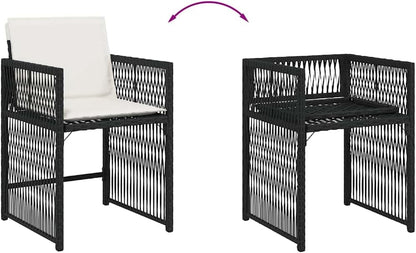 Garden chairs with cushions, 4 pieces, black synthetic rattan, durable and robust material, robust steel structure, folding backrest for easy storage - QUORE
