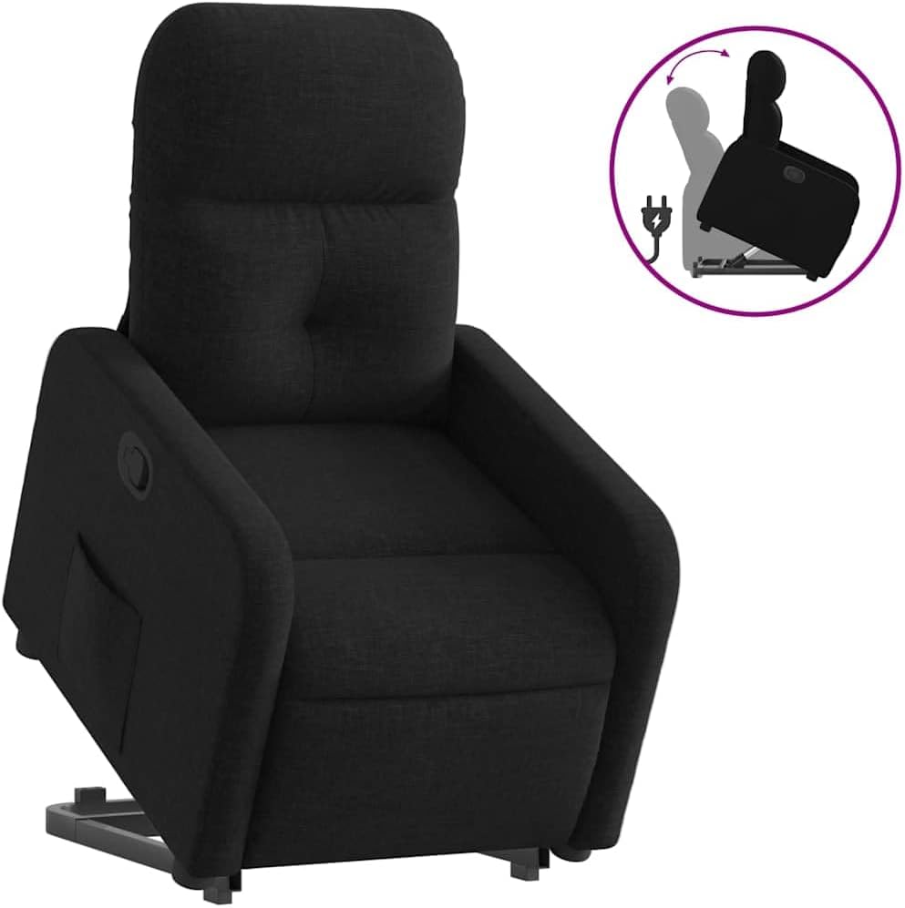 Relaxstoel met Opstahulp – Tv-stoel – Ligstoel – Enkel Ligstoel – Relaxstoel Woonkamer – Elektrische Opstahulp – Handmatige Ligfunctie – Zwarte Stof