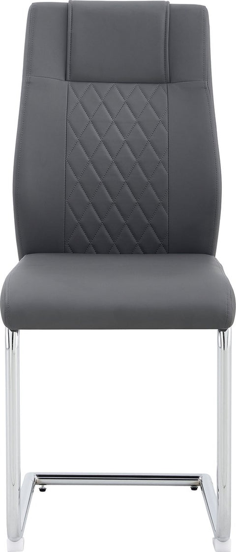 Eetkamerstoel Set van 4 - Grijs - Met Ruitpatroon op de Rugleuning - Verchroomd Metalen Frame - Belastbaar tot 150 kg - Kunstlederen Bekleding