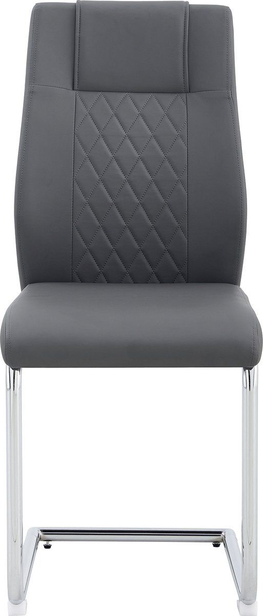 Eetkamerstoel Set van 4 - Grijs - Met Ruitpatroon op de Rugleuning - Verchroomd Metalen Frame - Belastbaar tot 150 kg - Kunstlederen Bekleding