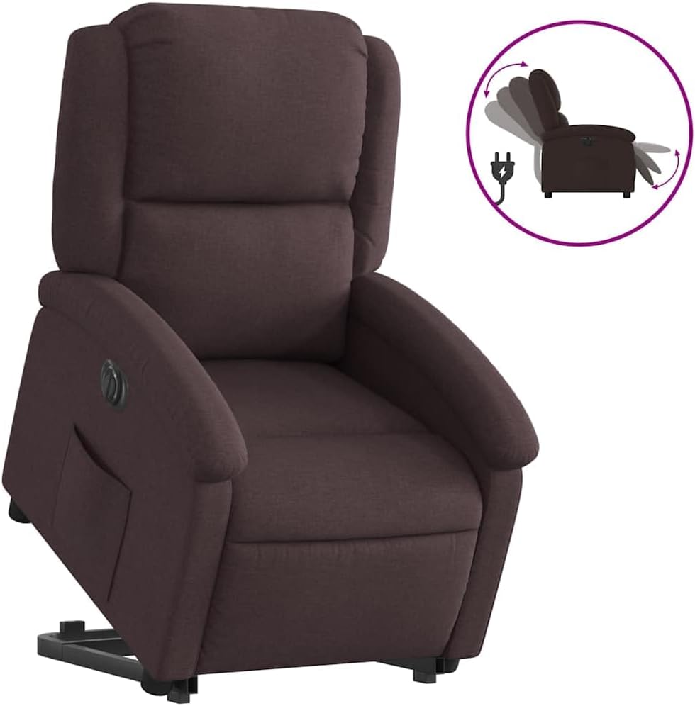 Relaxstoel Met Opstahulp – Elektrische Relaxstoel – Tv-Stoel – Ligstoel – Enkele Stoel – Donkerbruin Polyester – Elektrisch Kantelsysteem – Maximaal 135 Graden Ligpositie