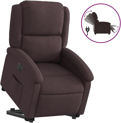 Relaxstoel Met Opstahulp – Elektrische Relaxstoel – Tv-Stoel – Ligstoel – Enkele Stoel – Donkerbruin Polyester – Elektrisch Kantelsysteem – Maximaal 135 Graden Ligpositie