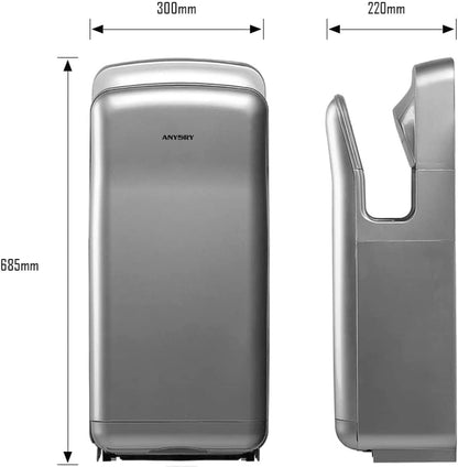 anydry 2005H Handdroger, Commerciële Elektrische Handdroger, met HEPA-filter, Super Krachtig, 7-10 Seconden om te Drogen, 1750-2050W (Zilver)