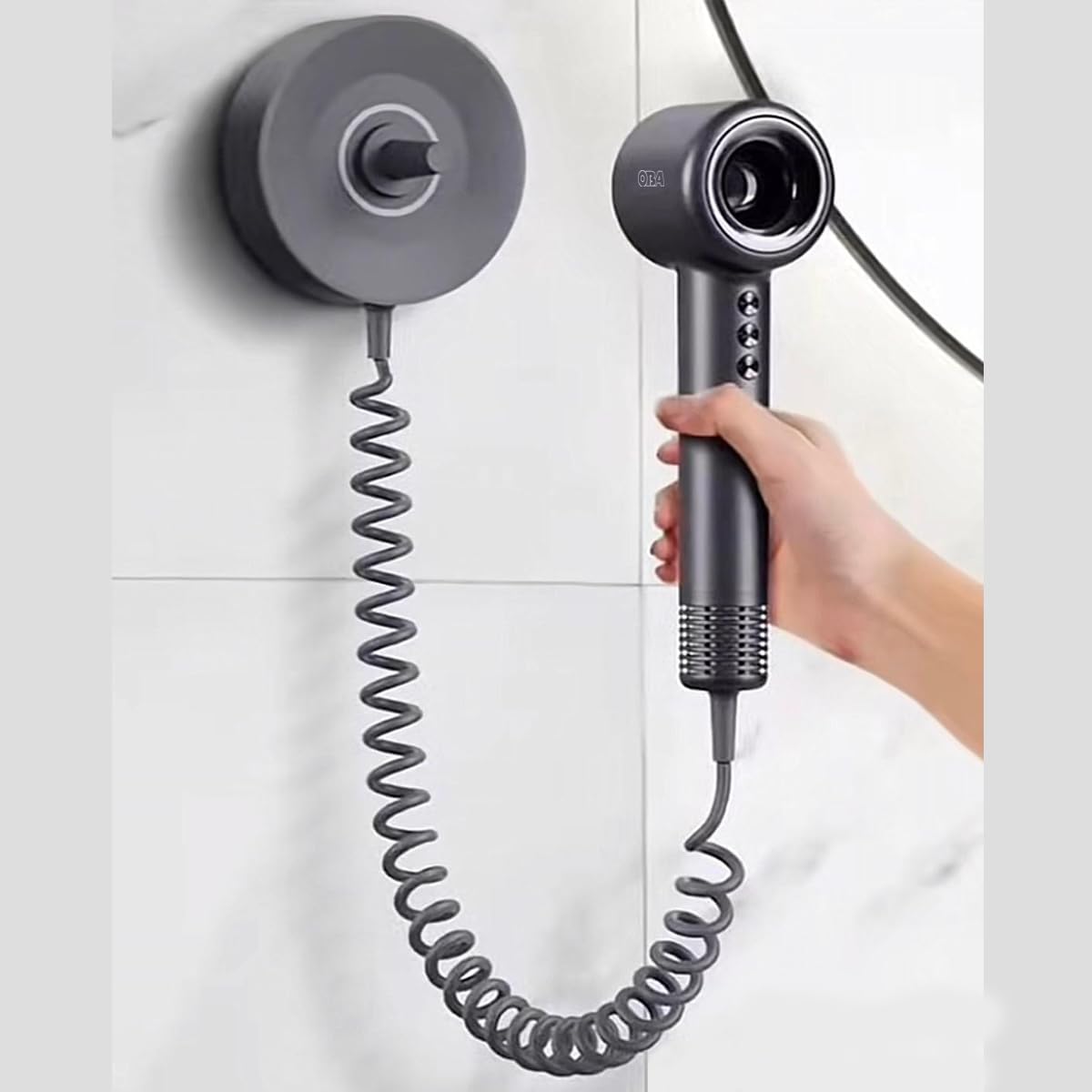 OBA - HY01PRO haardroger: 500 miljoen negatieve ionen, brushless 120.000 tpm, luchtstroomsnelheid 75 m/sn, slechts 358 g, stil 54 dB, professionele wandhouder, ideaal voor hotels en B&B