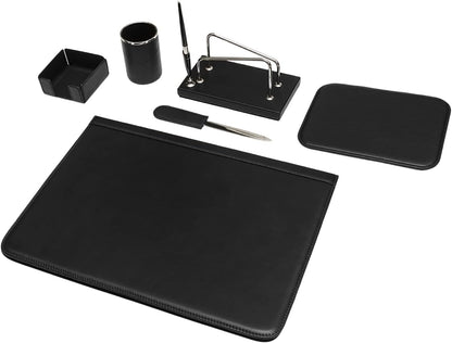 Bureauset 6-delig - 100% Volnerf Leer, natuurlijke look - Handgemaakt in Italië door ambachtslieden - Elegant en functioneel, ideaal voor op kantoor - Zwart