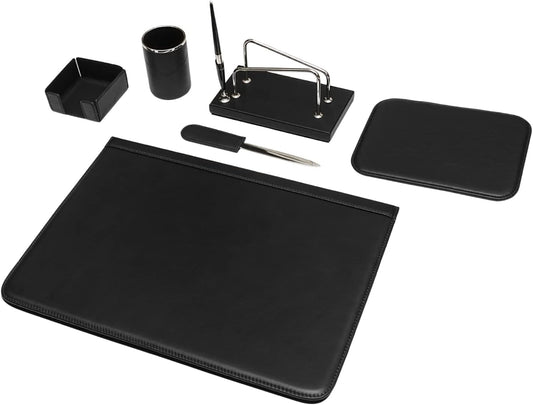 Bureauset 6-delig - 100% Volnerf Leer, natuurlijke look - Handgemaakt in Italië door ambachtslieden - Elegant en functioneel, ideaal voor op kantoor - Zwart