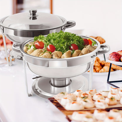 Chafing Dish – Buffetwarmer – Warmhoudschaal – Warmhoudplaat – Bain Marie – 6-delige RVS Set – 5 Qt Inhoud – Werkt Zonder Stroom
