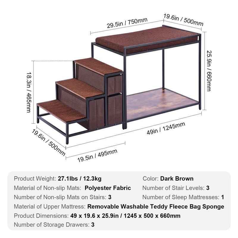 Multi-Functional Pet Bunk Bed with Window Seat, Dog Stairs & Sofa Bed - Sturdy Wood Furniture Suitable for Medium Dogs, Space-Saving Dog with Bunk Bed & Steps