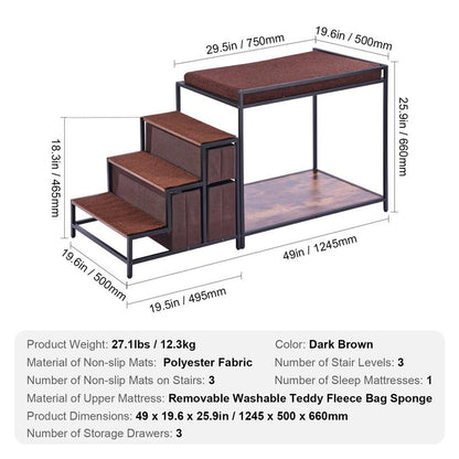 Multi-Functional Pet Bunk Bed with Window Seat, Dog Stairs & Sofa Bed - Sturdy Wood Furniture Suitable for Medium Dogs, Space-Saving Dog with Bunk Bed & Steps