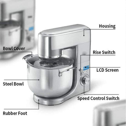Müller Koch MK-6043 Roerapparaat, 10 liter, 6 snelheden, impulsregeling, led-display, K-schep, deeghaak, handmixer + bakschaal