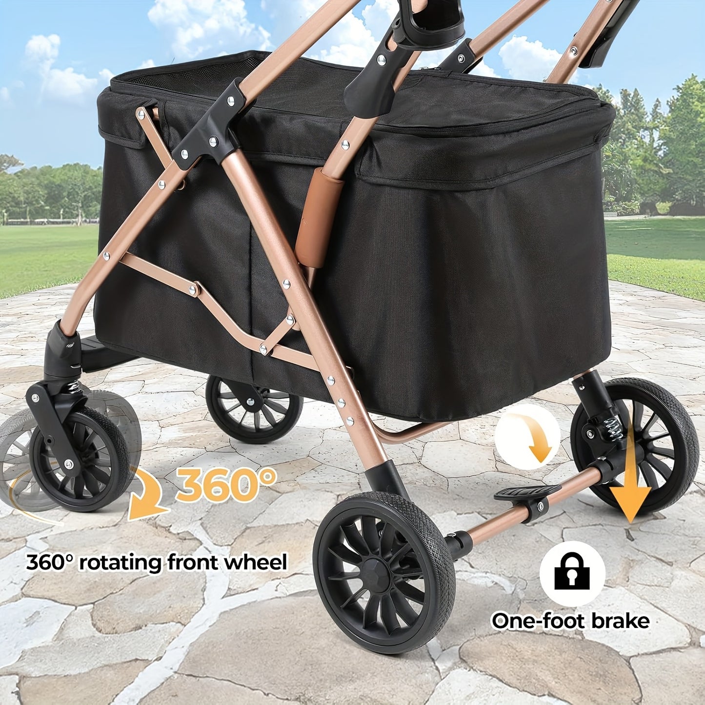 Hondenbuggy – Dierenwagen – Wandelwagen – Hondenkar – Hondenwagen – Dubbeldekker 2-laags – Opvouwbaar – Max 15 kg – Mesh Ventilatie – Bekerhouder
