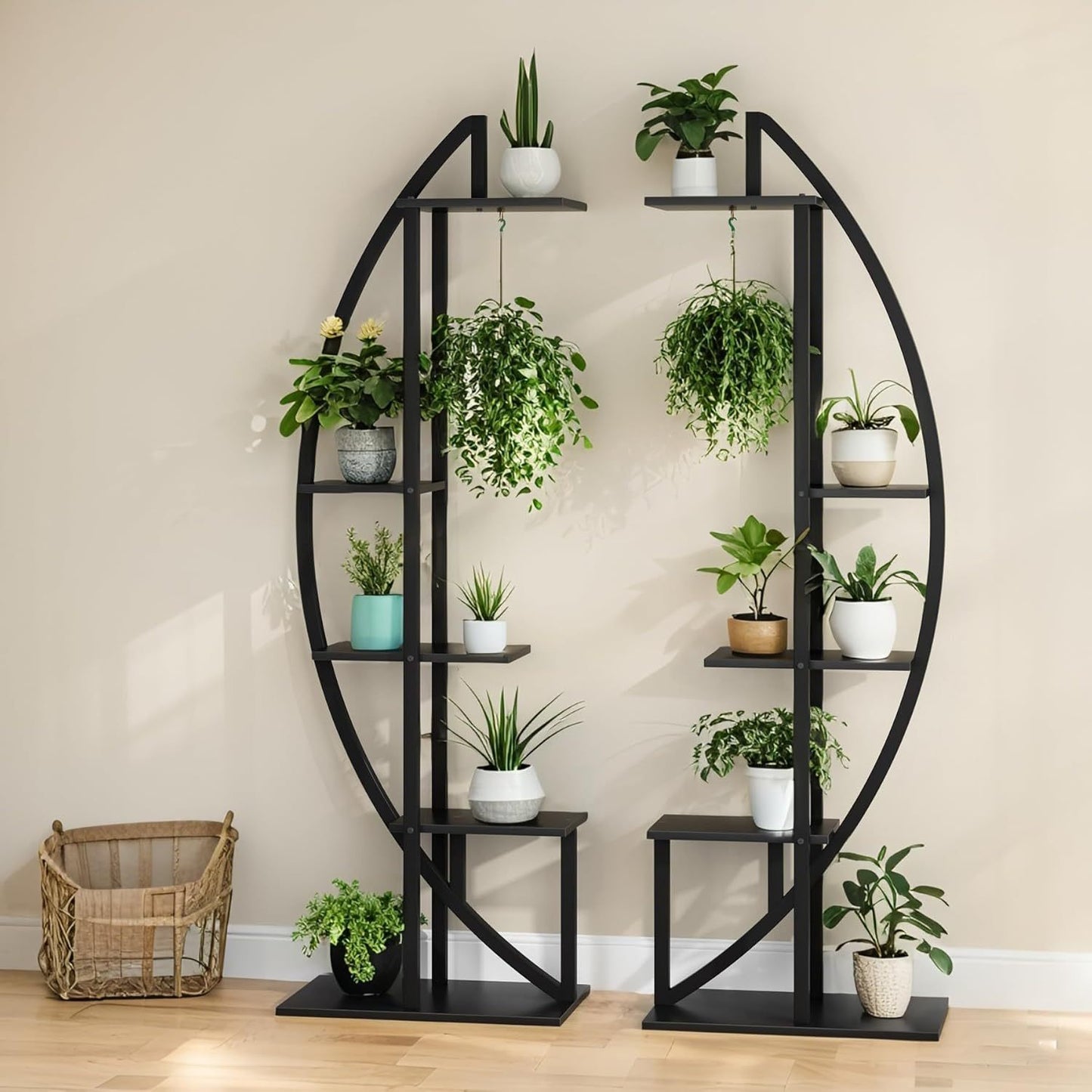 Plantenrek – Plantenstandaard – Plantenhouder – Plantentafel – Plantenetagère – 5 Lagen – Metalen Stevige Constructie – Modern Ovaal Design – Geschikt Voor Binnen & Buiten – Set Van 2