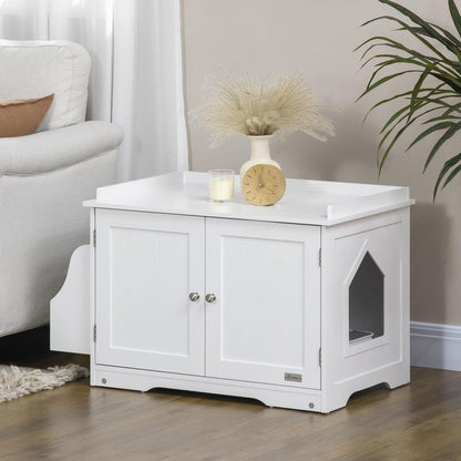 1-in-1 White Modern Cat Litter Box & House with ic Double Door, Odor-Control Shelf & Large Lower Storage - Spacious All-in-One Pet Furniture, 86x48x52cm, Easy Assembly-Free Setup, Perfect Gift for Cat Owners (No Odor Masker)
