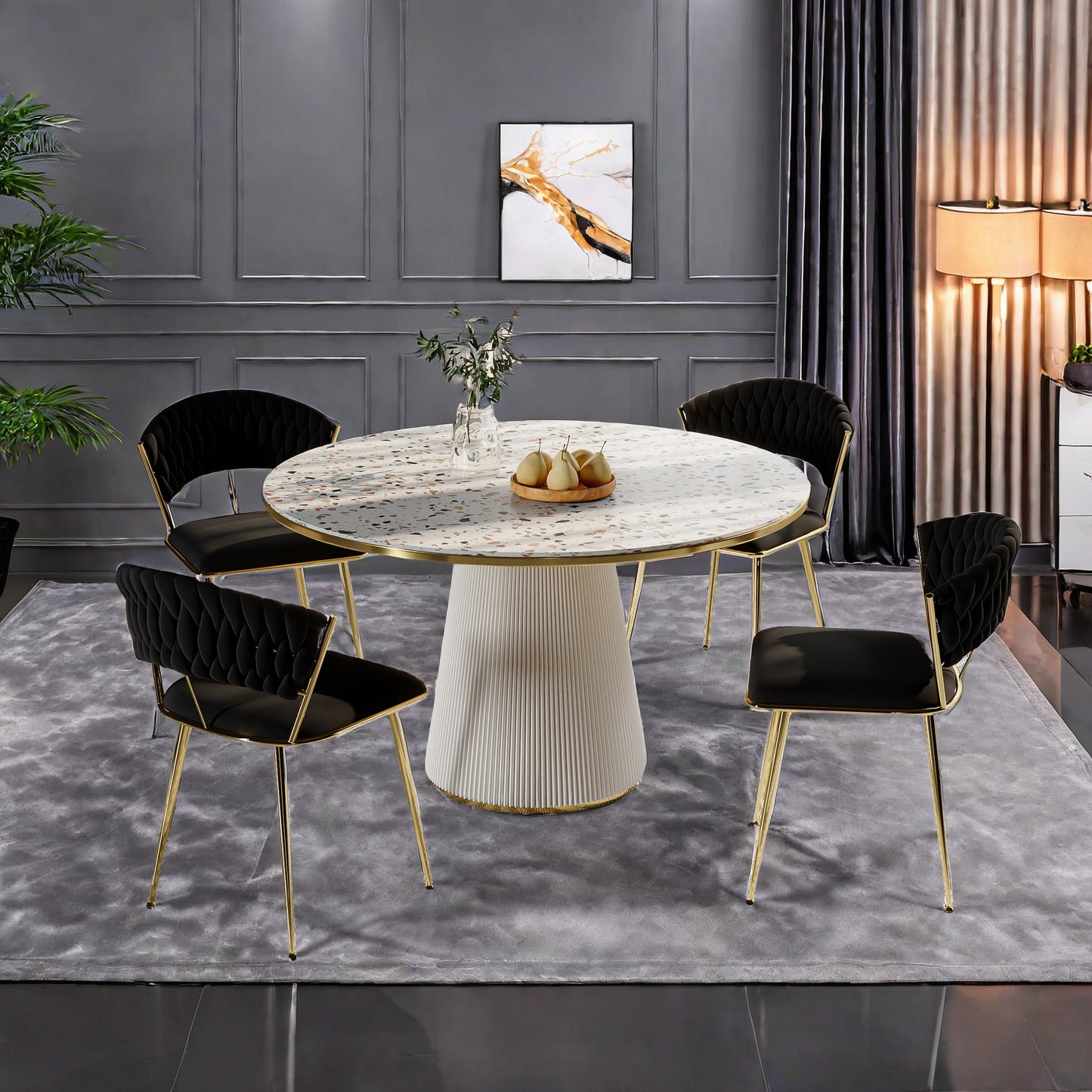 Eetkamerstoel – Eettafelstoel – Keukenstoel – Kuipstoel – Stoel – Fluwelen Bekleding – Gouden Metalen Poten – Ergonomisch Design