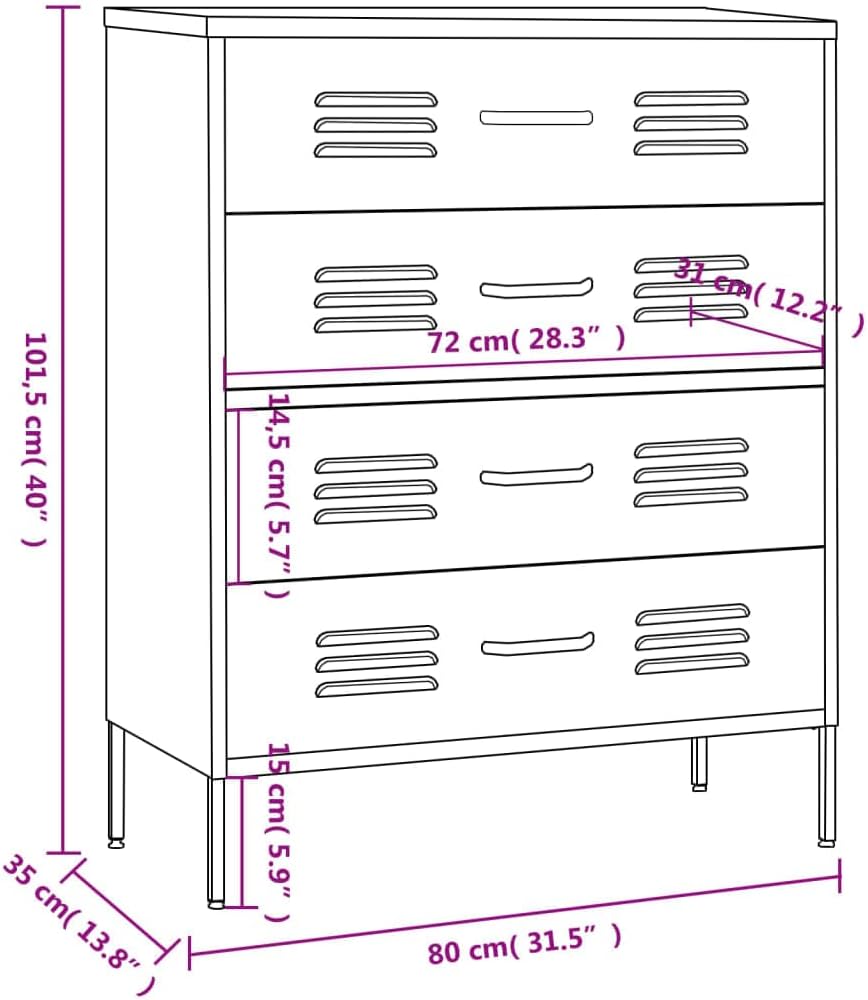 vidaXL Chest of drawers 80x35x101.6 cm steel anthracite coloured