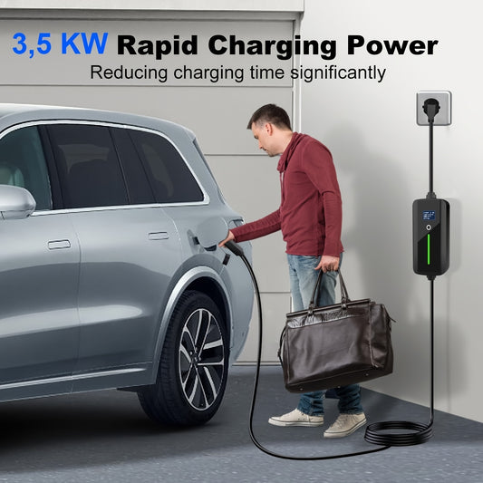 Type 2 Mobiele Oplader – Laadkabel Elektrische Auto – EV Laadsnoer – Oplaadkabel USB-C – Type 2 Stekker – 7,5 Meter – 16 Ampère – 3,5 kW Veilig Laden