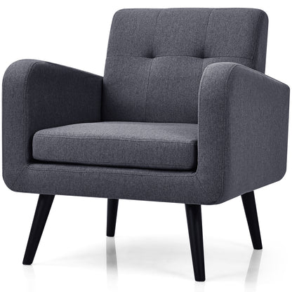 Fauteuil – Oorfauteuil – Leunstoel – Leesstoel – Woonkamerstoel – Grijze Linnen Bekleding – Stevig Rubberhouten Onderstel – Comfortabel Elastisch Schuim