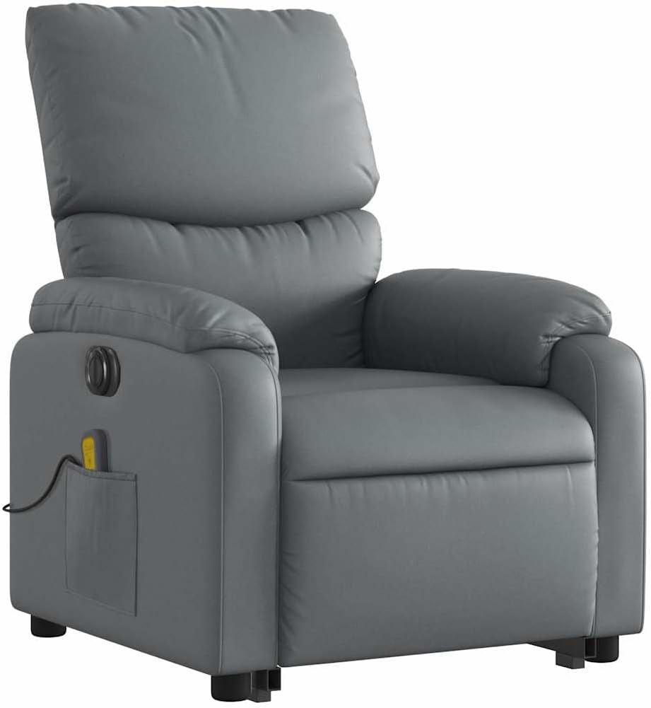 Elektrische Relaxfauteuil – Massagefauteuil – TV Stoel – Relaxstoel – Elektrische Ligstoel – Elektrische Opsta-Ondersteuning – 6-Punts Massagefunctie – Kunstleer Grijs